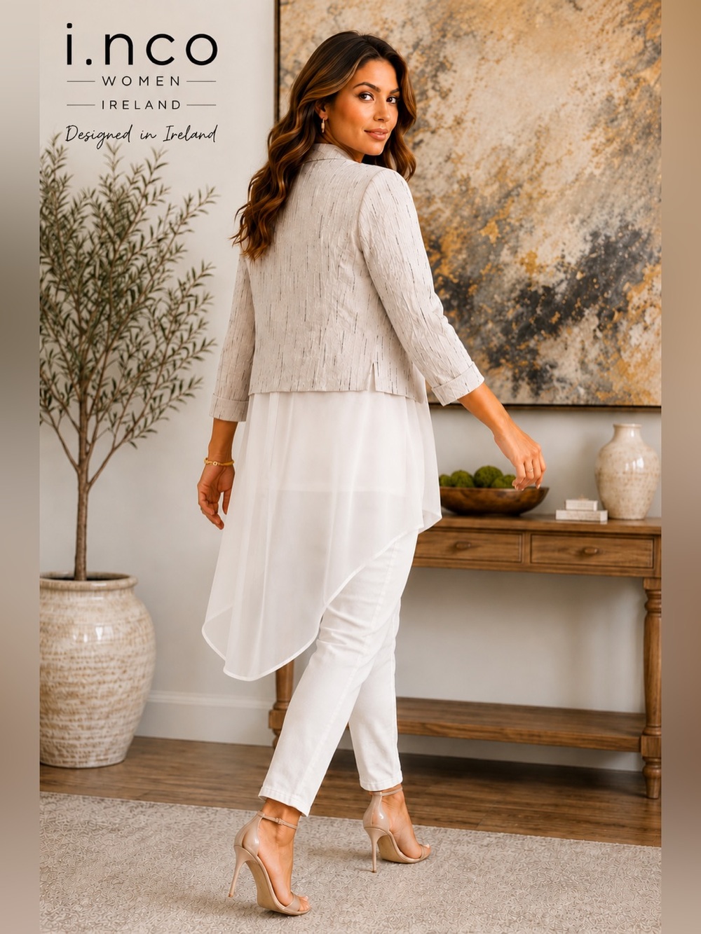 I.N.CO Ireland Soft Dove Grey Layered Chiffon Jacket Top, EUC, Size Medium - Picture 5 of 8
